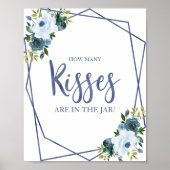 Stoffig blauwe waterverf bloem 'Hoeveel kussen' bo Poster (Voorkant)