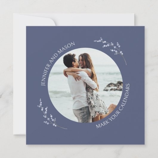 Stoffig blauwe wilde bloem bloemig Save the date f Kaart (Achterkant)