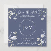 Stoffig blauwe wilde bloem bloemig Save the date f Kaart (Voorkant)