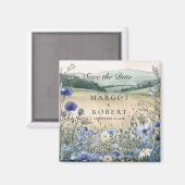 Stoffig Blauwe Wilde Bloemenwei Bewaar De Datum Magneet (Voorkant / Achterkant)