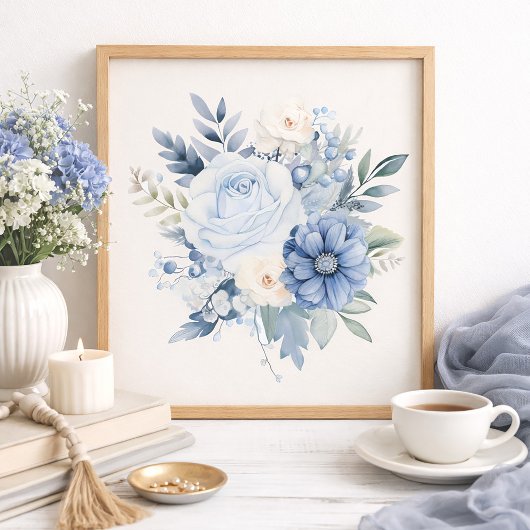 Stoffig blauwe witte bloem decoratie voor thuis
