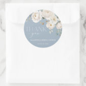 Stoffig blauwe witte bloem elegante bruids-shower ronde sticker (Tas)