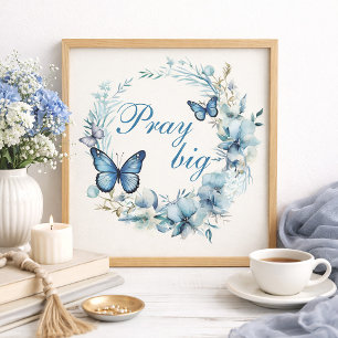 Stoffig blauwe witte bloemrijke bid grote huisdeco poster
