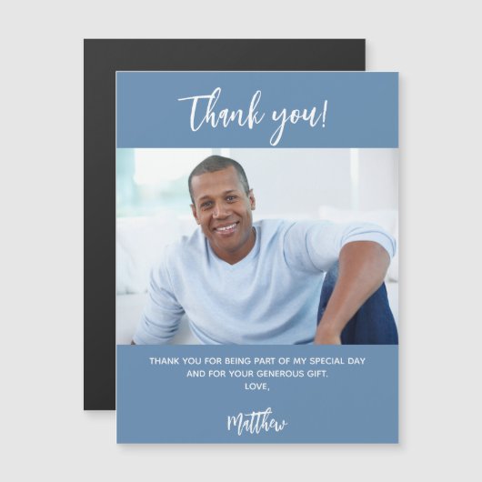 Stoffig blauwe witte foto dank je magnet (Voorkant / Achterkant)