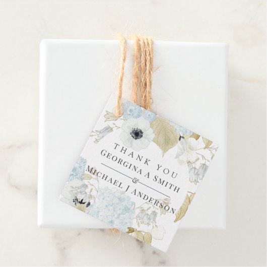 Stoffig blauwe witte marine anemoon BUDGET bruilof Bedankjes Labels (In situ)