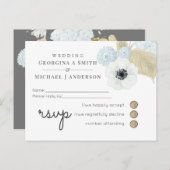 Stoffig blauwe witte marine-anemoon BUDGET-huwelij Uitnodiging Briefkaart (Voorkant / Achterkant)