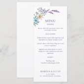 Stoffig Blauwgroen Blauw Lavendel Wildflowers Wedd Menu (Voorkant / Achterkant)