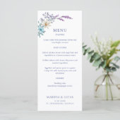 Stoffig Blauwgroen Blauw Lavendel Wildflowers Wedd Menu (Staand voorkant)
