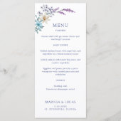 Stoffig Blauwgroen Blauw Lavendel Wildflowers Wedd Menu (Voorkant)