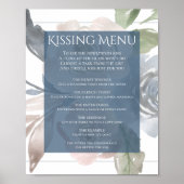 Stoffig Bloemig | Rookblauw Pastel Kus Menu Poster (Voorkant)