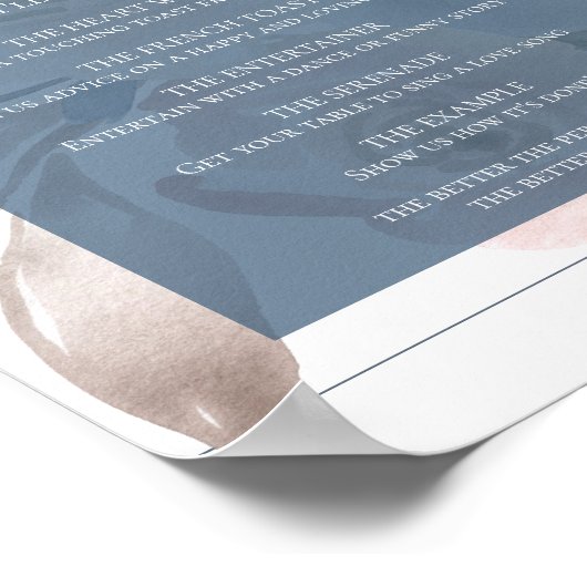 Stoffig Bloemmotief | Rookblauwe Pastel Kus Menu Poster (Hoek)