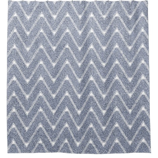 Stoffig denimblauw chevronpatroon douchegordijn (Voorkant)