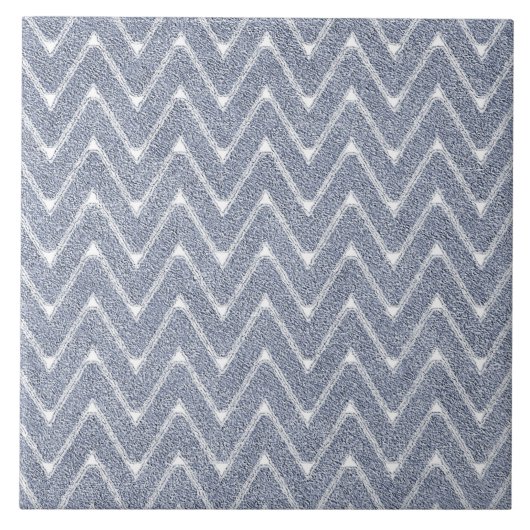 Stoffig denimblauw chevronpatroon tegeltje (Voorkant)