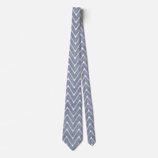 Stoffig Denimblauw Klein Chevronpatroon Stropdas (Voorkant)