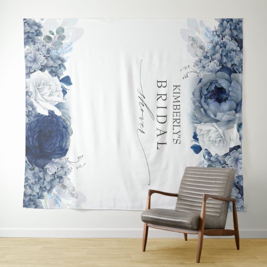 Stoffig en Navy Blue Bloemenbruids / Baby shower Wandkleed (In Situ (horizontaal))