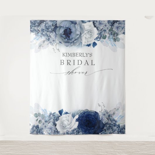 Stoffig en Navy Blue Bloemenbruids / Baby shower Wandkleed (Voorkant)