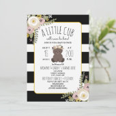 Stoffig Floral Stripe Boho Beer Cub Baby shower Kaart (Staand voorkant)