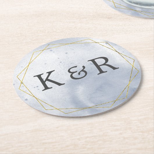 Stoffig Goud en Blauw Huwelijk Ronde Kartonnen Onderzetter (Gebogen)