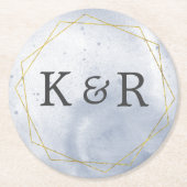 Stoffig Goud en Blauw Huwelijk Ronde Kartonnen Onderzetter (Voorkant)