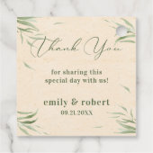 Stoffig groen blad beige ambachtelijk papier bedankjes labels (Achterkant)