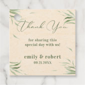 Stoffig groen blad beige ambachtelijk papier bedankjes labels (Voorkant)