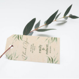 Stoffig groen blad beige ambachtelijk papier cadeaulabel