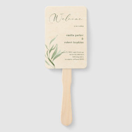 Stoffig groen blad beige ambachtelijk papier handwaaier