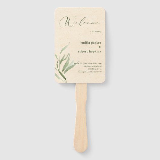 Stoffig groen blad beige ambachtelijk papier handwaaier (Voorkant)