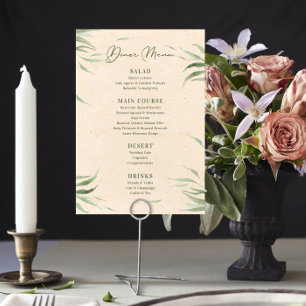 Stoffig groen blad Beige ambachtelijk papier Menu Kaart