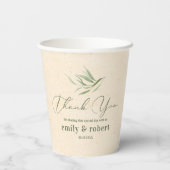Stoffig groen blad beige ambachtelijk papier papieren bekers (Achterkant)