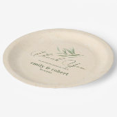 Stoffig groen blad beige ambachtelijk papier papieren bordje (Gekanteld)