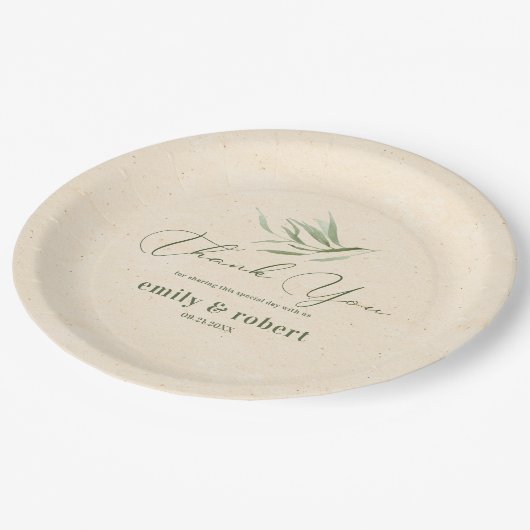 Stoffig groen blad beige ambachtelijk papier papieren bordje (Gekanteld)