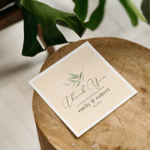 Stoffig groen blad beige ambachtelijk papier servet