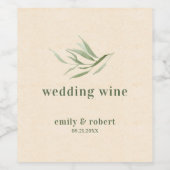 Stoffig groen blad beige ambachtelijk papier wijn etiket (Enkel label)