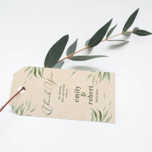 Stoffig groen blad Beige ambachtspapier Cadeaulabel
