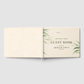 Stoffig groen blad, beige papier gastenboek (Volledig)