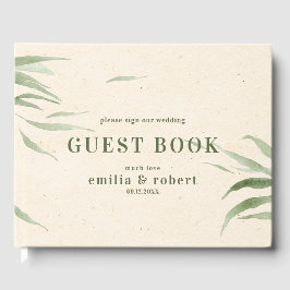 Stoffig groen blad, beige papier gastenboek