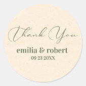 Stoffig groen blad beige papier ronde sticker (Voorkant)