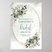 Stoffig groen blad Bruidsdouche Welkomstbord Poster (Voorkant)