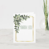 Stoffig groen blad met witte bloemen bedankkaart (Voorkant)