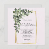 Stoffig groen blad met witte bloemen uitnodiging (Voorkant / Achterkant)