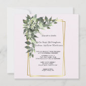 Stoffig groen blad met witte bloemen uitnodiging (Voorkant)