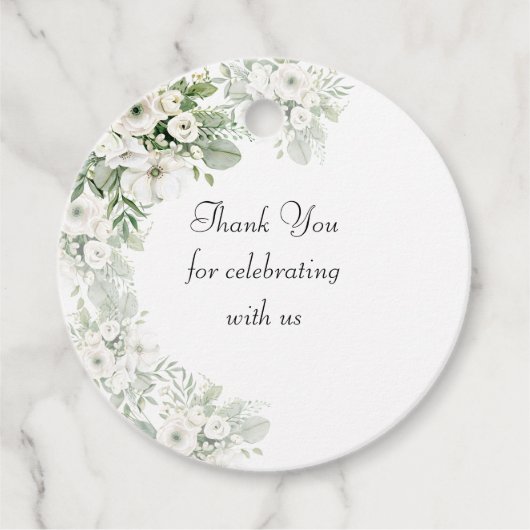 Stoffig groen bloemenbruiloftsfeest roos waterverf bedankjes labels (Voorkant)