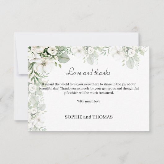 Stoffig groen bloemenbruiloftsfeest roos waterverf bedankkaart (Voorkant)