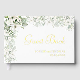 Stoffig groen bloemenbruiloftsfeest roos waterverf gastenboek