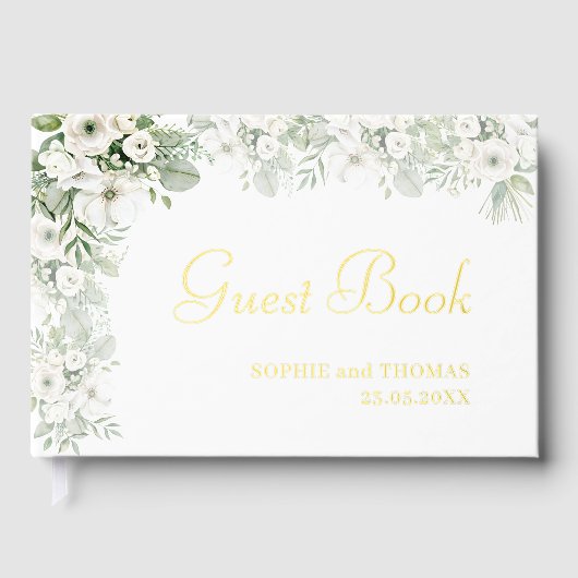 Stoffig groen bloemenbruiloftsfeest roos waterverf gastenboek (Voorkant)