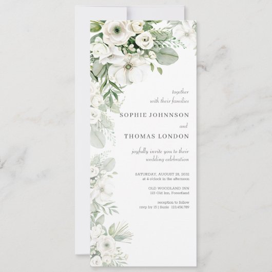 Stoffig groen bloemenbruiloftsfeest roos waterverf kaart (Voorkant)