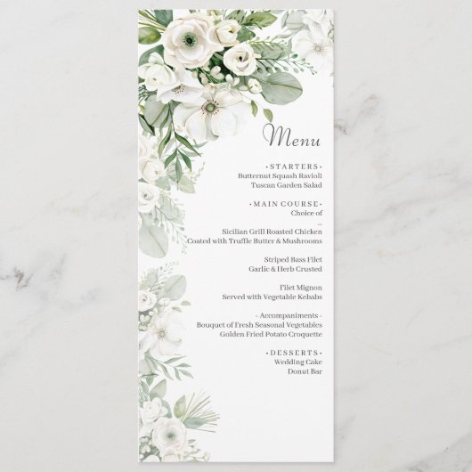 Stoffig groen bloemenbruiloftsfeest roos waterverf menu (Voorkant)