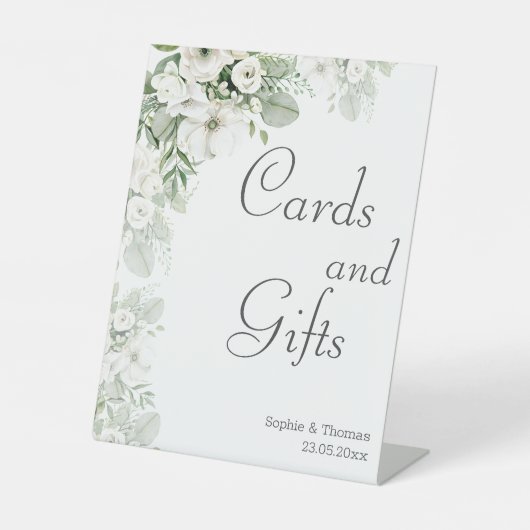 Stoffig groen bloemenbruiloftsfeest roos waterverf reclamebord met voetstuk (Voorkant)