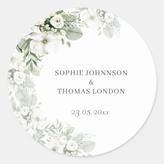 Stoffig groen bloemenbruiloftsfeest roos waterverf ronde sticker (Voorkant)